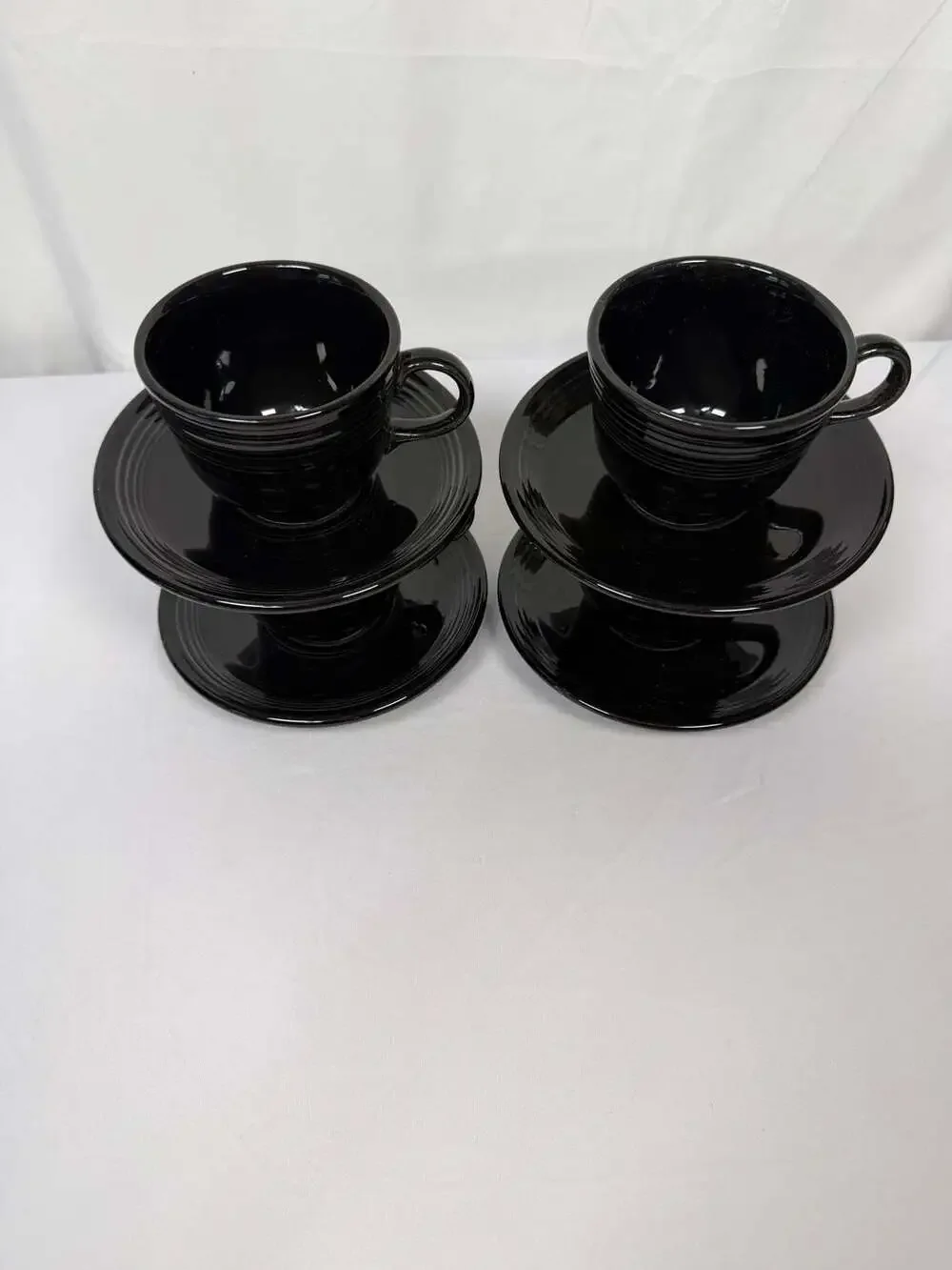 Vintage Fiestaware Black Flat Tea Cup and Saucer Set of 4 Each